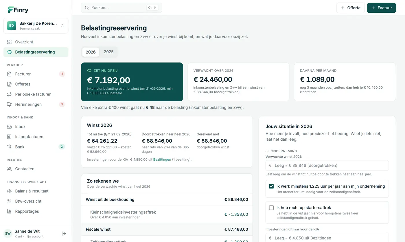 De belastingreservering in Finry: wat je nu opzij zet, wat je over het jaar verwacht en per maand